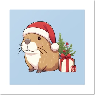 Christmas Capybara Santa Posters and Art